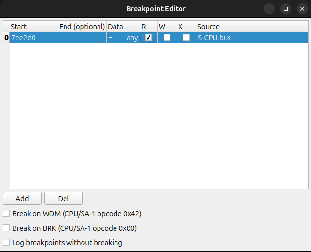 Breakpoint on read at 7ee2d0.
